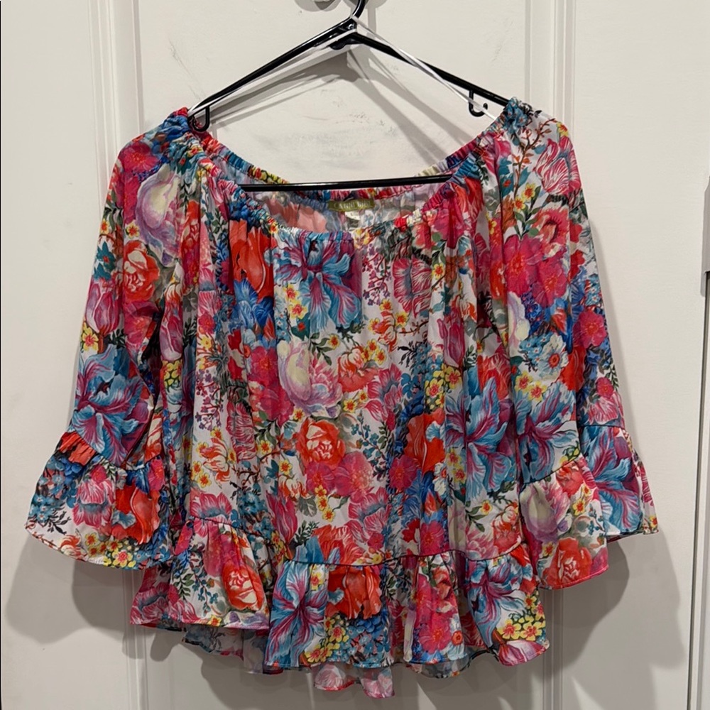 Gianni Bini, Size Large, Floral Off-Shoulder Blouse